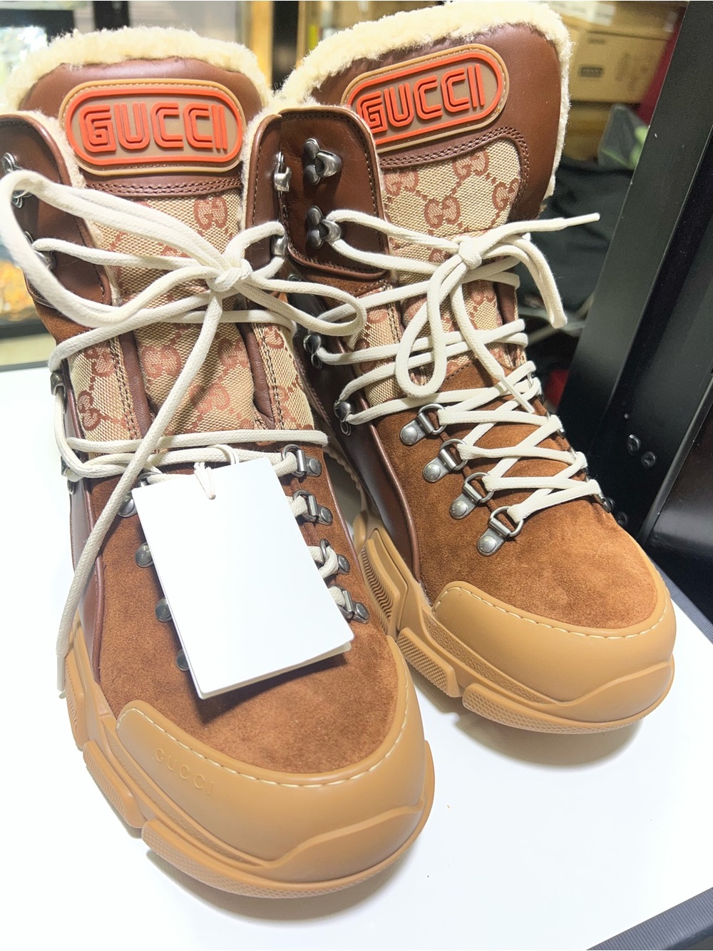 Gucci Men’s Tan and Brown Suede Flashtrek boots